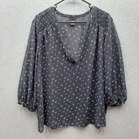 Ann Taylor Womens Floral Print Blouse Size L Black & Pink - Picture 1 of 3